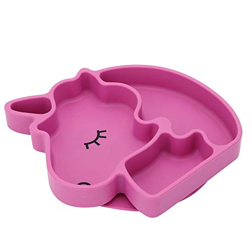 Tnfeeon Plato Llano de Silicona, Platos divididos de Silicona Anticaída Alimento Mantel Individual Ventosa Platos de Silicona para niños(Deep Rose Red)