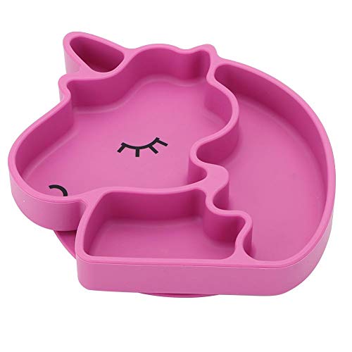 Tnfeeon Plato Llano de Silicona, Platos divididos de Silicona Anticaída Alimento Mantel Individual Ventosa Platos de Silicona para niños(Deep Rose Red)