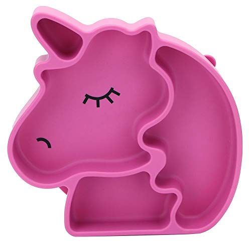 Tnfeeon Plato Llano de Silicona, Platos divididos de Silicona Anticaída Alimento Mantel Individual Ventosa Platos de Silicona para niños(Deep Rose Red)