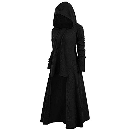 Toctax Vestido con Capucha para Mujer, Vestido de Halloween Vestidos de Manga Larga de Fiesta Medieval Vestidos de Disfraces de Fiesta de Halloween Renacentistas Mujeres Chaqueta Punk Vintage Ropa