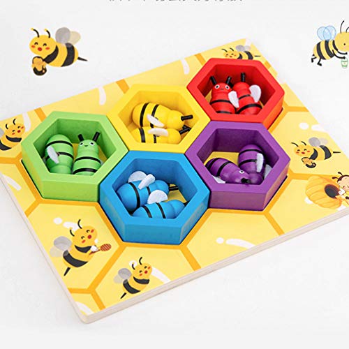 Tomaibaby Juguete de Habilidad Motora Fina para Niños Pequeños Juego de Combinación de Abeja a Colmena Montessori Rompecabezas de Clasificación de Color de Madera Aprendizaje Temprano