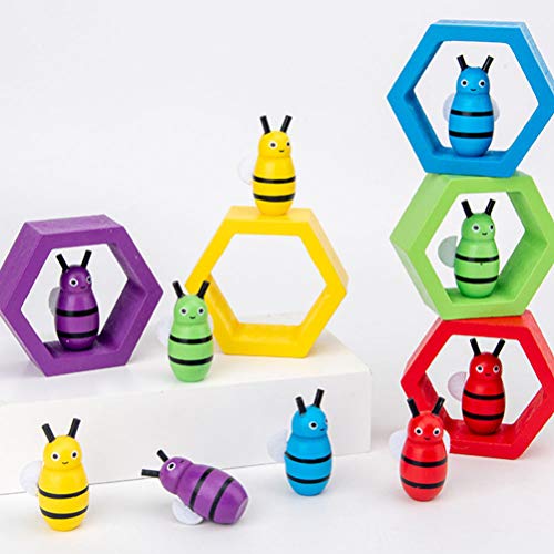 Tomaibaby Juguete de Habilidad Motora Fina para Niños Pequeños Juego de Combinación de Abeja a Colmena Montessori Rompecabezas de Clasificación de Color de Madera Aprendizaje Temprano