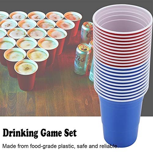 TOPINCN Cerveza Pong Juego de Bebida Set 22 UNIDS Juego de Tazas de Plástico con 4 UNIDS Ping Pong Bolas Al Aire Libre Bar Pub Pub Party Supplies 16 oz(Vasos Rojos 11 + Vasos azules11 + 4 Bolas)