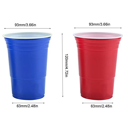 TOPINCN Cerveza Pong Juego de Bebida Set 22 UNIDS Juego de Tazas de Plástico con 4 UNIDS Ping Pong Bolas Al Aire Libre Bar Pub Pub Party Supplies 16 oz(Vasos Rojos 11 + Vasos azules11 + 4 Bolas)