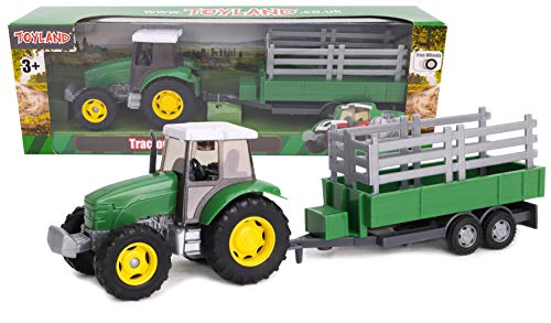 TOYLAND® - Juego de Tractor y camión Cisterna / Remolque de 22,5 cm - Acción de Rueda Libre - Juguetes de Granja para niños (Remolque Verde)