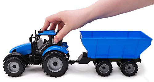 TOYLAND® Tractor agrícola con fricción Azul con Remolque - Boys Farm Toys