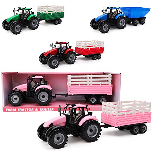 TOYLAND® Tractor agrícola con fricción Rosa y Remolque - Boys Farm Toys