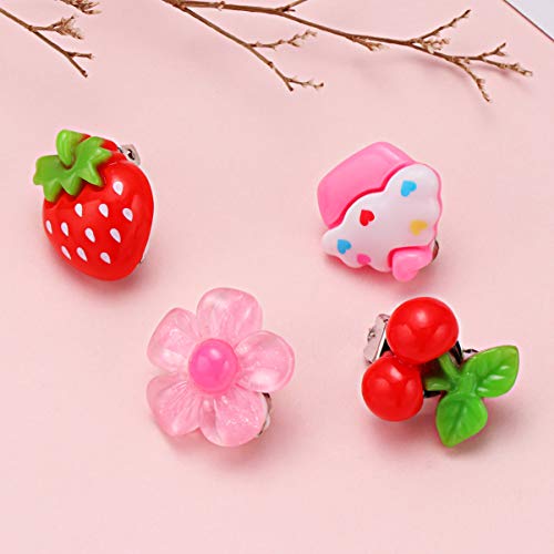 Toyvian 8 Pares de Clips de Oreja Flor Helado Fresa Cereza con Clip Pendientes Lindos Pendientes Colgantes sin Piercing para Niños Niña