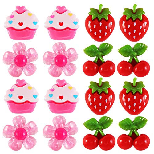 Toyvian 8 Pares de Clips de Oreja Flor Helado Fresa Cereza con Clip Pendientes Lindos Pendientes Colgantes sin Piercing para Niños Niña