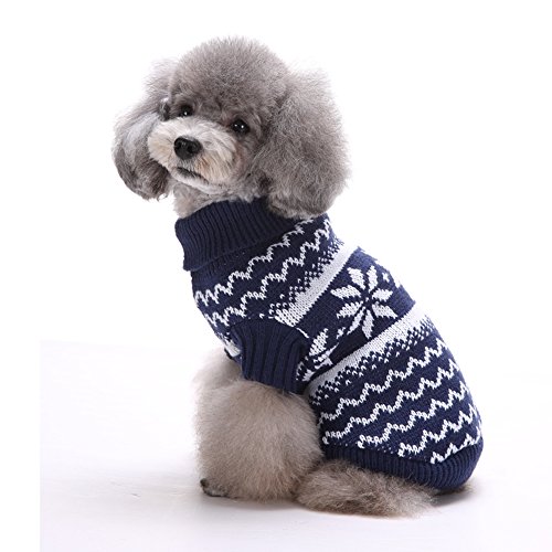 Tuopuda Navidad Mascotas suéter Invierno Perro Nieve Lana del Perrito Traje Caliente Ropa de Abrigo (M, Azul Marino)