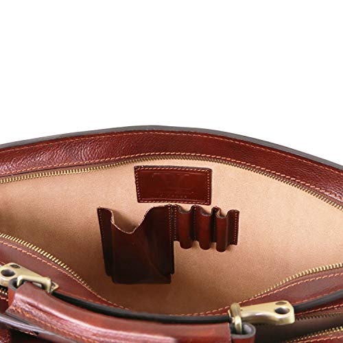 Tuscany Leather Venezia Porta Folios en Piel con 2 Compartimentos y Cierre de Cremallera Negro