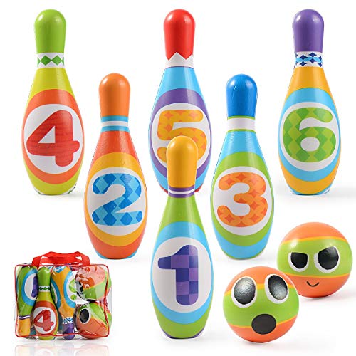 Ulikey Juego de Bolos para Niños con 6 Alfileres y 2 Bolas, Bowling Set, Bolera de Juguete Educativos, Bolos Infantiles Juegos Exterior Juguete Interactivos 3 4 5 Años (6 Alfileres y 2 Bolas)