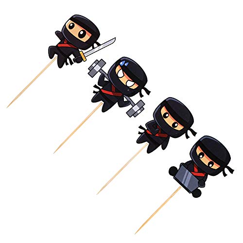 Unimall Ninja Cupcake Toppers Ninja Warrior Cake Picks para niños temática ninja fiesta de cumpleaños, decoración de pasteles para baby shower 24 unidades