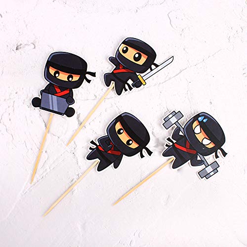 Unimall Ninja Cupcake Toppers Ninja Warrior Cake Picks para niños temática ninja fiesta de cumpleaños, decoración de pasteles para baby shower 24 unidades