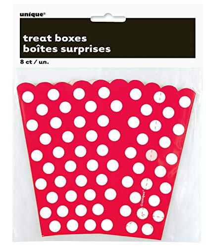 Unique Party-Paquete de 8 cajas para palomitas a lunares, color rojo, (59292)