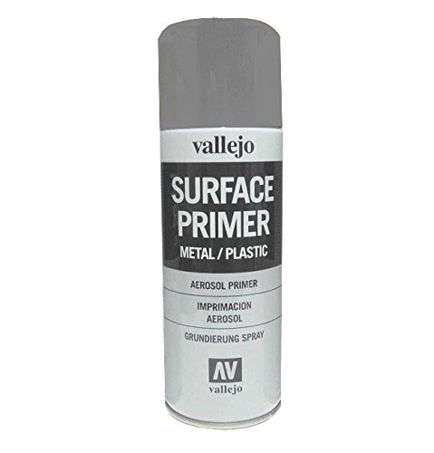 Vallejo 28011. Spray Pintura Imprimacion Gris de grano extrafino, para superficies de plastico o metal