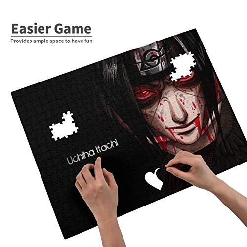 VOROY Jigsaw Picture Puzzles Christmas 520 Piece, Hiha Itachi Naruto Shippuuden Uchiha Madara Anime Red Eyes Blood Artwork Simple Background Face Glowing Eyes Black Background,15" X 20.4" Educational