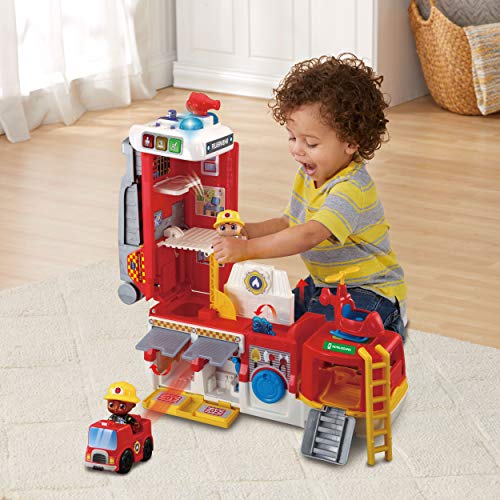 Vtech-2-in-1-Feuerwehrstation Juguete para bebé, estación, Coche de Bomberos, Convertible con Solo Pulsar un botón, Color carbón (80-529804)