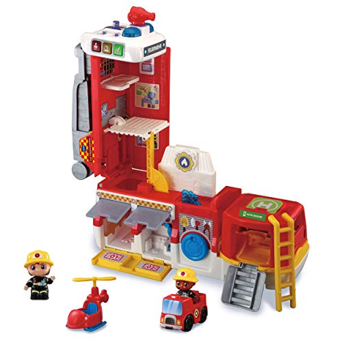 Vtech-2-in-1-Feuerwehrstation Juguete para bebé, estación, Coche de Bomberos, Convertible con Solo Pulsar un botón, Color carbón (80-529804)