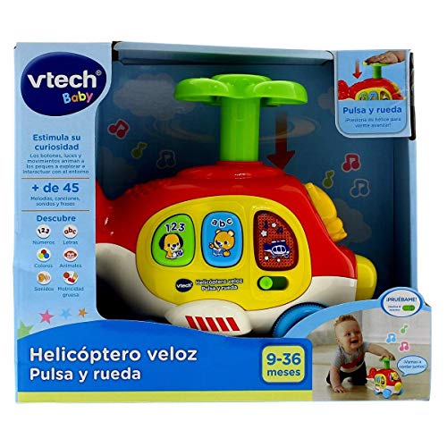 VTech- Helicóptero Veloz Arrastre Interactivo, pulsa, Rueda, Juega, Color (3480-513922)