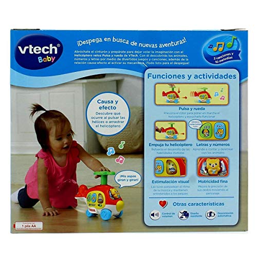 VTech- Helicóptero Veloz Arrastre Interactivo, pulsa, Rueda, Juega, Color (3480-513922)