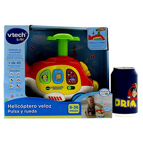 VTech- Helicóptero Veloz Arrastre Interactivo, pulsa, Rueda, Juega, Color (3480-513922)