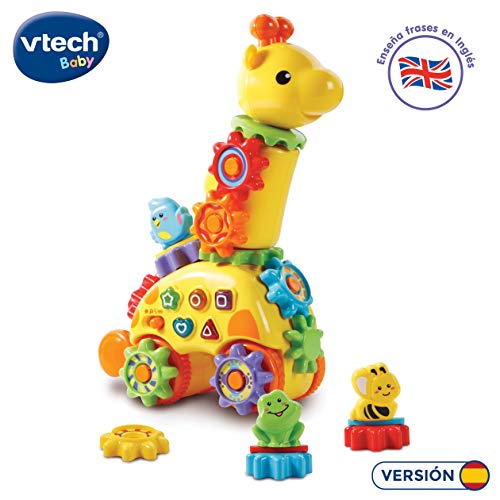 VTech Jirafa Parlanchina Diver Ruedas - Divertida Jirafa con Engranajes para Descubrir Formas y Notas de Música con Frases en Inglés para que el Niño Memorice (80-199122)