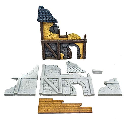 War World Gaming Fantasy Village - Casa 1 en ruinas - 28mm Wargaming Medieval Miniaturas Maquetas Dioramas Edificios Wargames Guerra Aldea Pueblo Edad Media