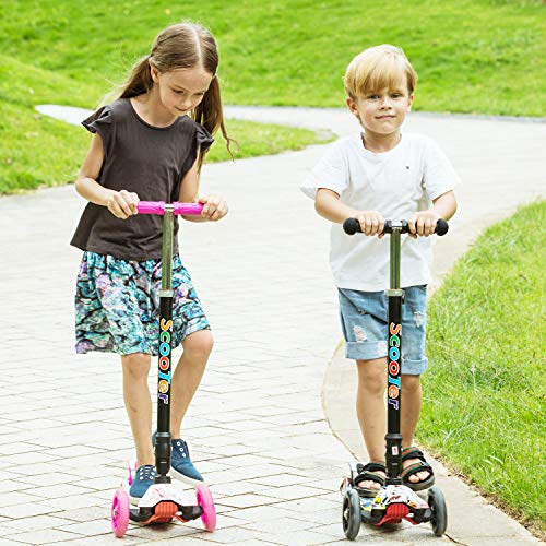 WeSkate - Patinete Niños Patinete de 3 Ruedas Plegables con Ruedas Luminosas y Manillar Ajustables para Niños y Niñas de 3 a 12 Años Multicolor e Impreso (Rosado)