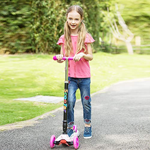 WeSkate - Patinete Niños Patinete de 3 Ruedas Plegables con Ruedas Luminosas y Manillar Ajustables para Niños y Niñas de 3 a 12 Años Multicolor e Impreso (Rosado)