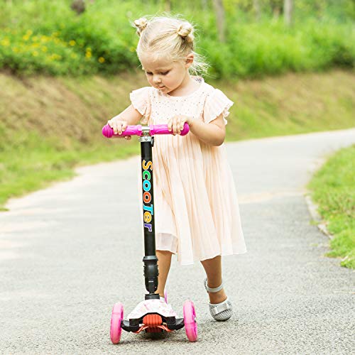 WeSkate - Patinete Niños Patinete de 3 Ruedas Plegables con Ruedas Luminosas y Manillar Ajustables para Niños y Niñas de 3 a 12 Años Multicolor e Impreso (Rosado)