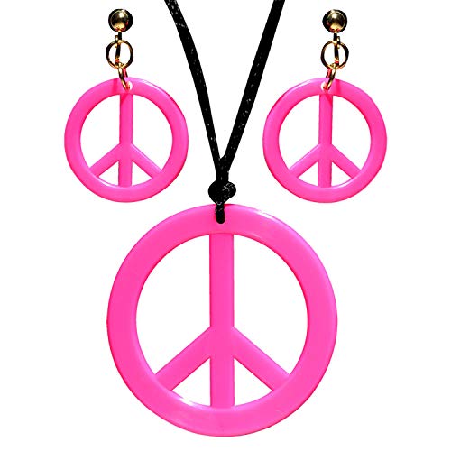 WIDMANN 53281 – Conjunto de Joyas Hippy, Collar y Pendientes, Rosa, Flower Power, Paz, niña de Las Flores, Fiesta temática, Carnaval