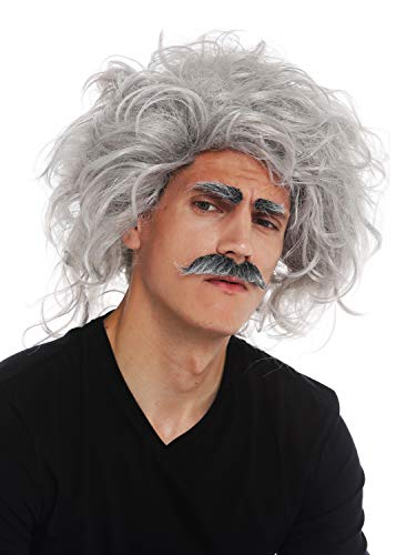 WIG ME UP- 31999-FR68A Peluca Carnaval Halloween Einstein científico Loco Abuelo Profesor Gris Salvaje Bigote