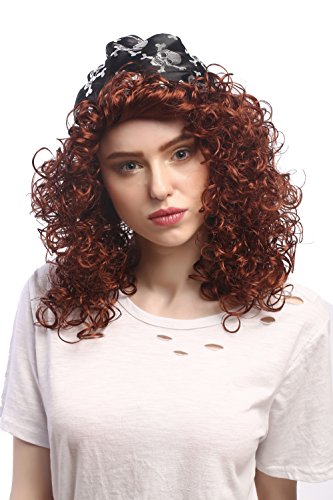 WIG ME UP- 91121-ZA340 Peluca Mujeres Carnaval Halloween Pirata Salvaje Rizado castaño marrón pañuelo Caribe