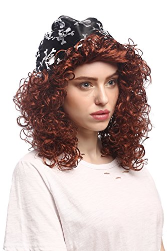 WIG ME UP- 91121-ZA340 Peluca Mujeres Carnaval Halloween Pirata Salvaje Rizado castaño marrón pañuelo Caribe