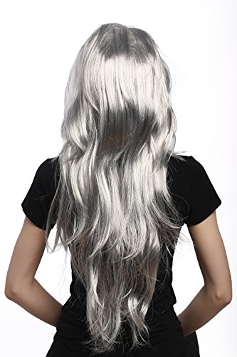 WIG ME UP- 91125 Peluca Mujeres Halloween Carnaval Gris Liso cardar Algo voluminoso Abuelita Bruja Muy Largos 70 cm