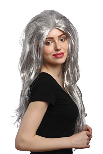 WIG ME UP- 91125 Peluca Mujeres Halloween Carnaval Gris Liso cardar Algo voluminoso Abuelita Bruja Muy Largos 70 cm