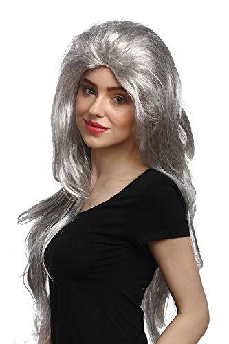 WIG ME UP- 91125 Peluca Mujeres Halloween Carnaval Gris Liso cardar Algo voluminoso Abuelita Bruja Muy Largos 70 cm