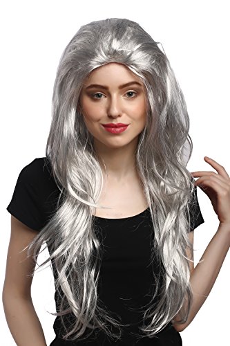 WIG ME UP- 91125 Peluca Mujeres Halloween Carnaval Gris Liso cardar Algo voluminoso Abuelita Bruja Muy Largos 70 cm