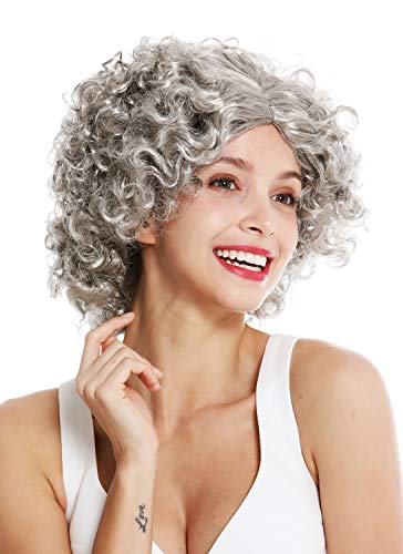 WIG ME UP- DH1101-ZA68R Peluca Mujer Carnaval Funky los 60 los 70 Funk Afro rizos Raya en Medio Color Gris