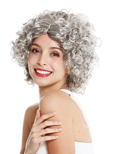 WIG ME UP- DH1101-ZA68R Peluca Mujer Carnaval Funky los 60 los 70 Funk Afro rizos Raya en Medio Color Gris