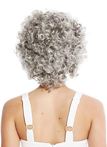 WIG ME UP- DH1101-ZA68R Peluca Mujer Carnaval Funky los 60 los 70 Funk Afro rizos Raya en Medio Color Gris