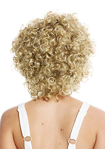 WIG ME UP- DH1101-ZA89 Peluca Mujer Carnaval Funky los 60 los 70 Funk Afro rizos Raya en Medio Color Rubio