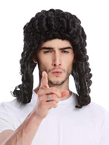 WIG ME UP- PW0171-P103 Peluca Hombres Halloween Caballero Hidalgo histórico Barroco Victoriano rizos tirabuzones Negro