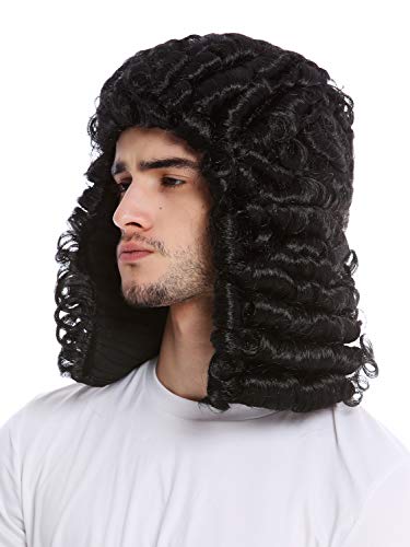 WIG ME UP- PW0171-P103 Peluca Hombres Halloween Caballero Hidalgo histórico Barroco Victoriano rizos tirabuzones Negro