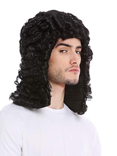 WIG ME UP- PW0171-P103 Peluca Hombres Halloween Caballero Hidalgo histórico Barroco Victoriano rizos tirabuzones Negro