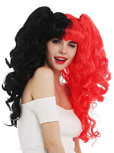 WIG ME UP- SH70103 Peluca Carnaval Cosplay Mujeres Trenzas de Quita y pon Pelo Largo Rizado Lolita gótica Negro Rojo Dividido