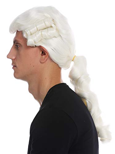 WIG ME UP- VK-31-1001 Peluca para hombres histórica Barroco Renacimiento trenza blanco señor noble caballero