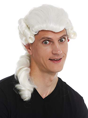 WIG ME UP- VK-31-1001 Peluca para hombres histórica Barroco Renacimiento trenza blanco señor noble caballero