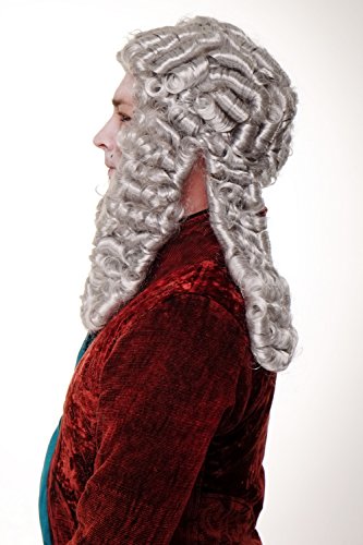 WIG ME UP- WIG002-K309 Peluca Hombres Carnaval Barroco Renacimiento Noble Juez Principe Rey Compositor Gris